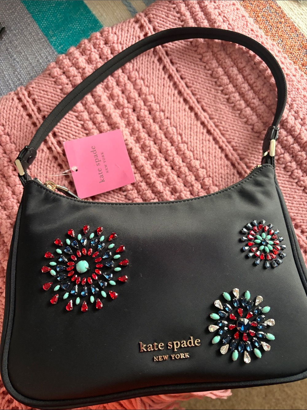 kate spade Black Shoulder Bag with Multicolor Jewel Rosettes